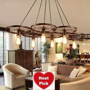 Rustic 6 Bulb Wagon Wheel Chandelier Distressed Bronze Finish Home Business